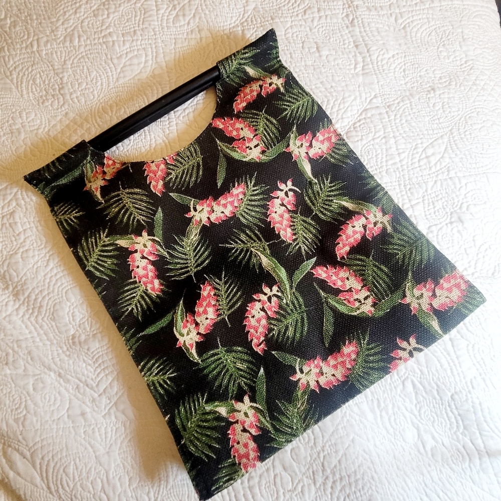 Maggie B tote bag floral with double wooden handles
